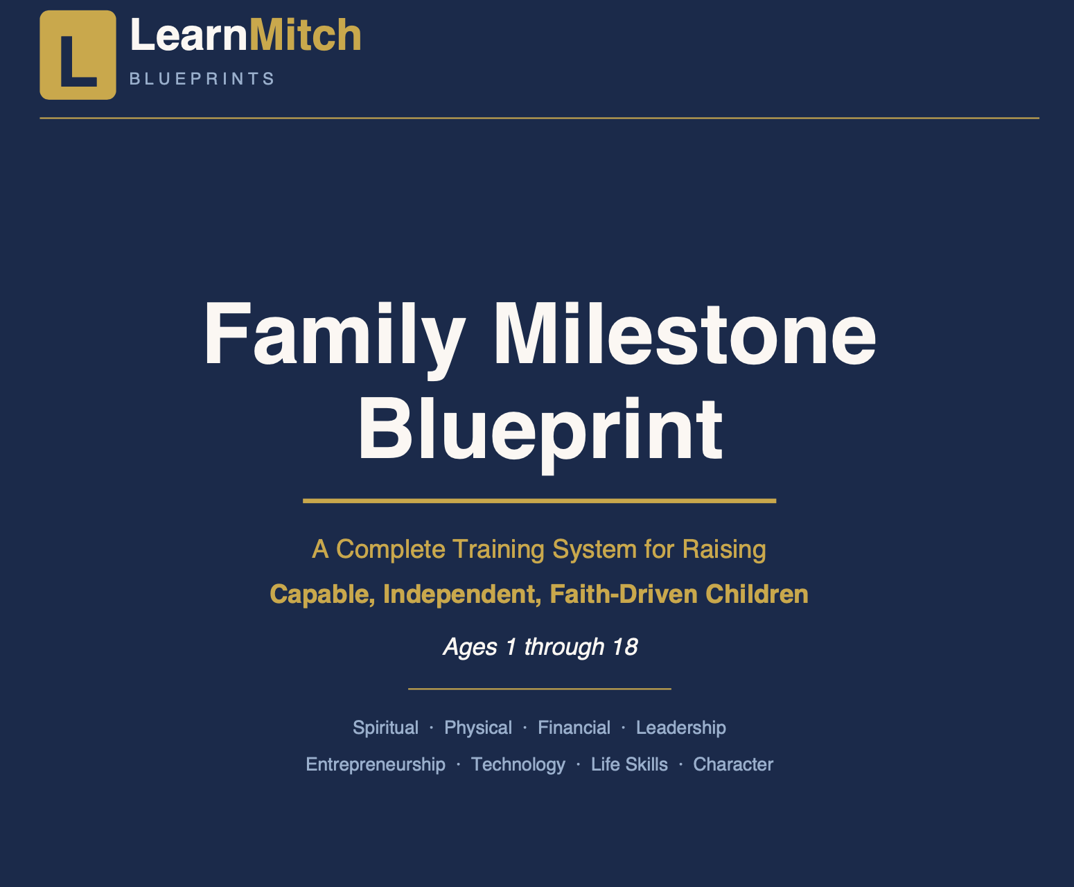 Family Milestone Blueprint - A Complete Training System for Raising Capable, Independent, Faith-Driven Children - Printable